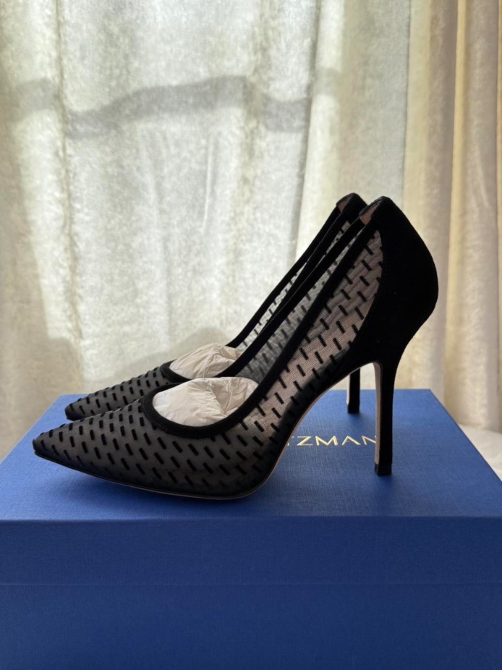 Stuart Weitzman black heels with dotted mesh
